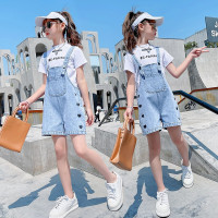 乌鹿童装女童牛仔背带短裤夏装2021新款中大童时尚休闲夏季裤子薄款洋气儿童背带裤潮