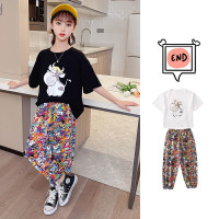 乌鹿女童夏装洋气套装2021新款小女孩儿童短袖大童网红夏季时尚两件套