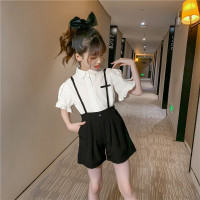 乌鹿女童背带裤套装夏装2021新款小女孩儿童热裤中大童黑白色吊带短裤