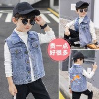 乌鹿童装男童马甲牛仔上衣2021春秋新款中大童夹克儿童牛仔上衣男孩马甲背心潮酷