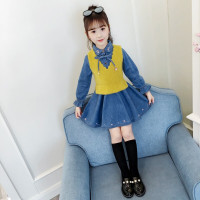 乌鹿童装女童连衣裙春款2021新款韩版毛衣马甲套裙中大儿童牛仔裙子两件套