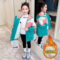 乌鹿儿童装女童加绒风衣外套秋冬新款中小大童儿童洋气连帽保暖中长款时尚上衣