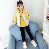 乌鹿女童三件套冬装韩版中大童加绒卫衣套装儿童羽绒棉马甲洋气女孩加绒套装