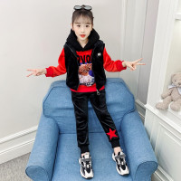 乌鹿女童秋冬装套装加绒加厚时尚新款中大童洋气儿童运动金丝绒三件套