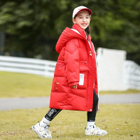 乌鹿女童羽绒服2021新款洋气加厚过膝连帽中长款中大童儿童白鸭绒外套