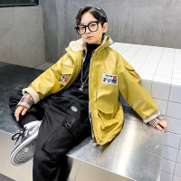乌鹿男童冬装皮衣2021新款韩版加绒加厚儿童洋气秋冬季兔毛工装外套潮
