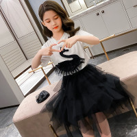 乌鹿童装女童套装儿童夏装2022新款大童女孩短袖T恤裙子两件套夏季小女孩衣服短袖套裙小学生演出服