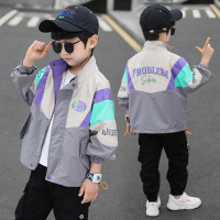 乌鹿童装男童外套春装2022新款春秋中大童男孩韩版上衣儿童夹克拼接英文外穿4-15岁潮