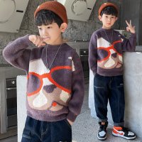 乌鹿儿童装男童毛衣秋冬款2021年新款中大童加绒加厚男孩水貂绒潮