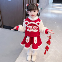 乌鹿女童拜年服唐装套装秋冬女宝宝加绒过年新年装小童中国风汉服儿童