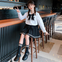 乌鹿儿童装女童春季套装2022新款儿童洋气春秋装中大童洋气可爱JK领结套装潮