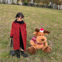 乌鹿童装女童红色呢子大衣2021秋冬新款大童儿童毛呢外套宝宝过年童装
