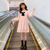 乌鹿儿童装女童春季连衣裙2022新款儿童洋气春秋装中大童洋气亮钻加绒蕾丝裙