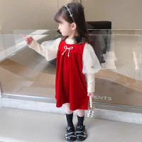 乌鹿儿童装女童红色连衣裙春季2022新款洋气女宝宝衣服公主裙春装儿童套装裙