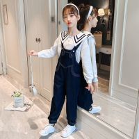 乌鹿童装女童背带裤套装秋装2022韩版新款洋气中大童春秋儿童牛仔两件套潮