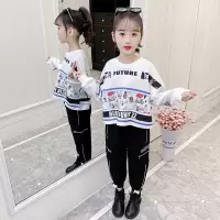 乌鹿女童春秋套装2021新款网红大儿童衣服时髦洋气春秋季运动两件套潮