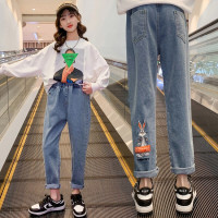 乌鹿女童牛仔裤春秋2022新款韩版儿童休闲裤子修身洋气大童弹力直筒裤