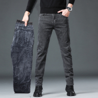 爺特(YETE)加绒加厚水洗宽松直筒时尚休闲运动牛仔长裤男