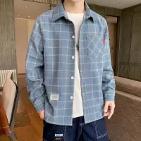 爺特(YETE)春季长袖格子衬衫男士潮宽松百搭衣服外套内搭衬衣