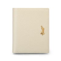 稻草人钱包女2021新款真皮韩版可爱短款钱夹便携卡包一体零钱小包 米白-竖款A