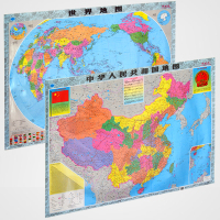 中国地图挂图 全新版世界地图挂画超大背景墙办公室装饰画 105*75CM 一套2张(中+世)