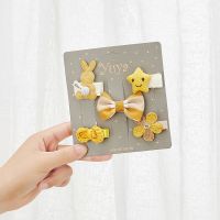 儿童发饰礼盒套装发夹韩国宝宝公主皇冠发卡女童皮筋头绳幼儿头饰 5件套黄蝴蝶结袋装 e51