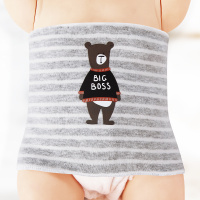 婴儿护肚脐围新生宝宝棉肚围高弹力柔软儿童腹围裹肚子单双层四季 直筒款灰小熊一件装(双层) 0-3个月(适合10斤以下)