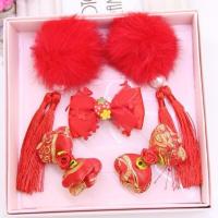 儿童发饰礼盒古装配饰流苏发夹宝宝发卡夹子女孩头花公主可爱饰品 红色毛球蝴蝶结礼盒