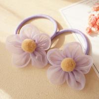 儿童大发圈花朵皮筋发绳粉色黄色蓝色紫色灰色珠光纱头饰饰品皮筋 淡紫发圈一对