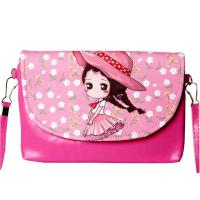 韩版儿童可爱卡通布艺小包包宝宝迷你零钱包单肩公主包女童斜挎包 横款粉帽斜站