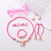 儿童项链套装宝宝发夹公主首饰女童耳夹手链项链小女孩脖颈带饰品 水晶KT7件套