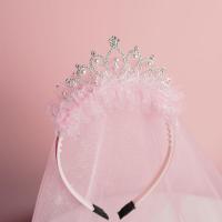 韩版可爱皇冠公主发箍女孩头饰儿童头纱发饰女童网纱新娘发卡头饰 粉色珍珠皇冠