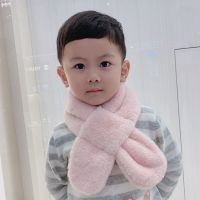 儿童围巾女可爱秋冬新款男女童宝宝加绒保暖卡通百搭韩版小孩围脖 纯色-粉色