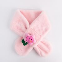 宝宝围巾冬男童可爱加绒保暖小女孩婴幼儿萌卡通恐龙韩版防风围脖 笑脸花-粉色 宽10CM/长70CM