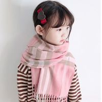 秋冬季加厚儿童仿羊绒围巾男宝宝女童保暖围脖经典韩版英伦披肩潮 粉色大格