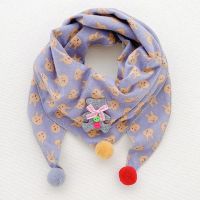 围巾儿童秋冬男女秋冬潮新款女童围脖脖套三角巾保暖宝宝婴儿可爱 20#单层小兔子紫色 6个月-12岁(加厚)适合秋冬