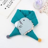 儿童围巾秋冬季新款卡通恐龙小怪兽男女宝宝围脖韩版百搭保暖脖套 恐龙-湖蓝色