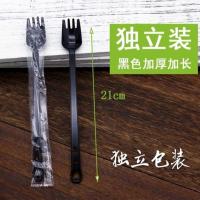 长柄勺独立装一次性加长塑料长冰羹奶茶沙冰甜品批发商用果茶搅拌 21CM三心叉勺独立装黑色100支