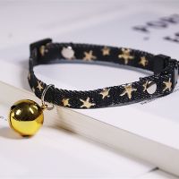 牛仔布可调节宠物狗铃铛项圈泰迪比熊猫咪铃铛项链小狗链结实耐用 黑色 金铃铛 S -(适合约1-6斤)