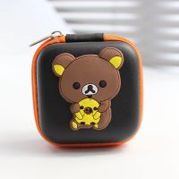 耳机收纳包数据线充电器盒子U盘蓝牙耳机迷你便携包零钱包卡通盒 增高版橙色[棕熊]