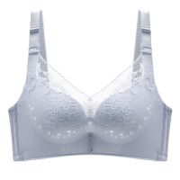 夏季薄款透气洞洞杯文胸大胸显小无钢圈内衣女聚拢防下垂大码胸罩 蓝色单件 32-70A