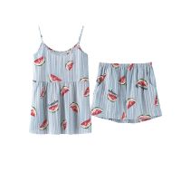 2021新品减龄小飞袖蝴蝶结公主风女睡衣棉吊带短裤背心无袖家居服 道奇蓝 M [建议70-95斤]