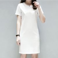 [200斤可穿]大码睡衣女夏季宽松短袖胖MM孕妇过膝长裙 纯白裙[单条裙] M(建议75-95)宽松型