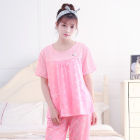 夏季短袖女士妈妈睡衣宽松可爱薄款中年妇女韩版大码家居服两件套 301#粉 M[体重85-95斤]
