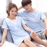 2套价 情侣睡衣短袖夏天棉质夫妻夏季可爱睡裙男女士家居服套装 66101#情侣款(女款是裙子) 女M码+男L码