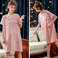 睡裙女夏季棉短袖睡衣女宽松孕妇中长款加肥大码卡通叮当猫学生裙 1005#[文化裙] M