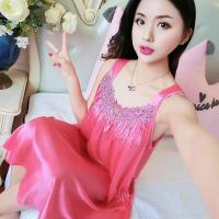 韩版冰丝睡衣胖mm睡裙加大女士性感吊带睡裙女薄款夏天宽松家居服 013#西瓜红 M 80斤-100斤