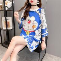 镂空连衣裙性感大码a字中长款T恤网眼冰丝速干沙滩裙裸睡裙短袖 1958蓝色机器猫 M[推荐80-110斤]