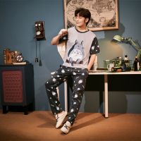 春季情侣短袖长裤睡衣男家居服卡通学生大码加肥胖女睡衣套装秋冬 69001龙猫[男女可穿] 纯棉质 女M