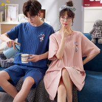2021新款情侣睡衣短袖睡裙韩版学生一男一女夏季棉质家居服套装 V6148 女M [单套]
